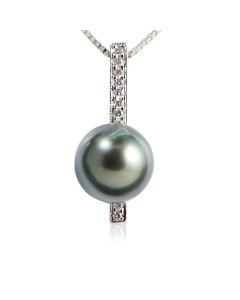 Pendentif perle noire de Tahiti or gris et 10 diamants  
